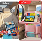 2Pack Car Backseat Organizer with Foldable Table Tray,6 Storage Pockets Car Storage Organizer with Tablet Holder,Car Seat Back Protectors Kick Mats Travel Accessories (Pink)