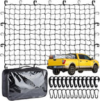 Heavy Duty Cargo Net for Pickup Truck Bed - 4' x 6' Stretches to 10' x 15' - Small 4"x4" Latex Bungee Net Mesh with 24 Clips - Compatible with Ford, Chevy, Dodge Ram, Toyota