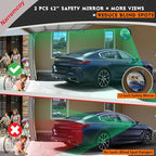 2 Pcs 12” Acrylic Convex Mirror - Adjustable Wide Angle View Security Traffic Mirror Indoor Outdoor, Wall Mounting Corner Blind Spot for Garage Warehouse, School, Store Safety and Office