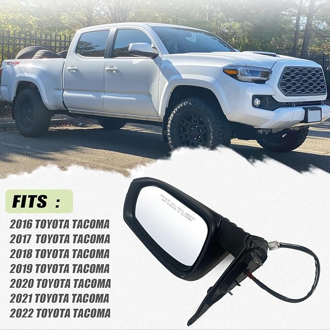 Right Passenger side Mirror Fits 2016-2022 Toyota Tacoma With Power Glass, Heated, Turn Signal丨Without Blind Spot Detection Match to White Paint Replace TO1321349 (7Pins)