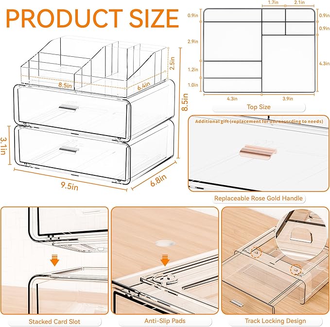 Yieach 3 Tier Clear Acrylic Makeup Organizers with Drawers,Tiered Countertop Make up Storage Organizer for Dresser Top and Ba