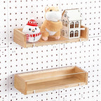 Marsui 2 Pcs Wooden Pegboard Shelf with Acrylic 12.2 x 3.94 Inch Wood Display Shelves Brackets with Metal Hooks Heavy Duty Pe