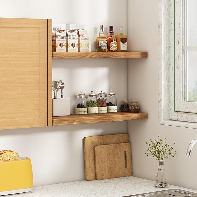 Floating Shelves 30" W x 8" D, Solid Elm Wood Shelves for Wall, 8 Inch Deep Floating Shelves for Home Storage & Display, Rust