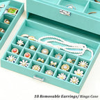 QBestry 3-Layer Jewelry Box for Girls & Teens with Lock and Key, Large Jewelry Organizer with 8 Necklace Hooks & 56 Earring H