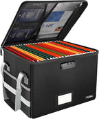 File Box with Lock, Fireproof Document File Organizer Box with Zipper & Adjustable Handle, Collapsible File Storage Box Home 