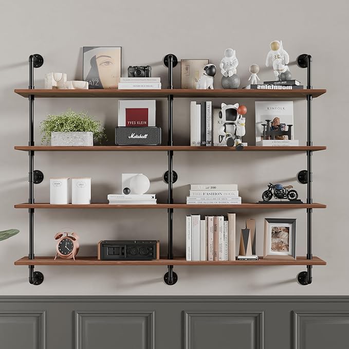 Floating Book Shelves for Wall 4 Tier 70 inch Bookshelf Industrial Pipe Shelving Shelves Bookcase Industrial Bookshelves Pipe