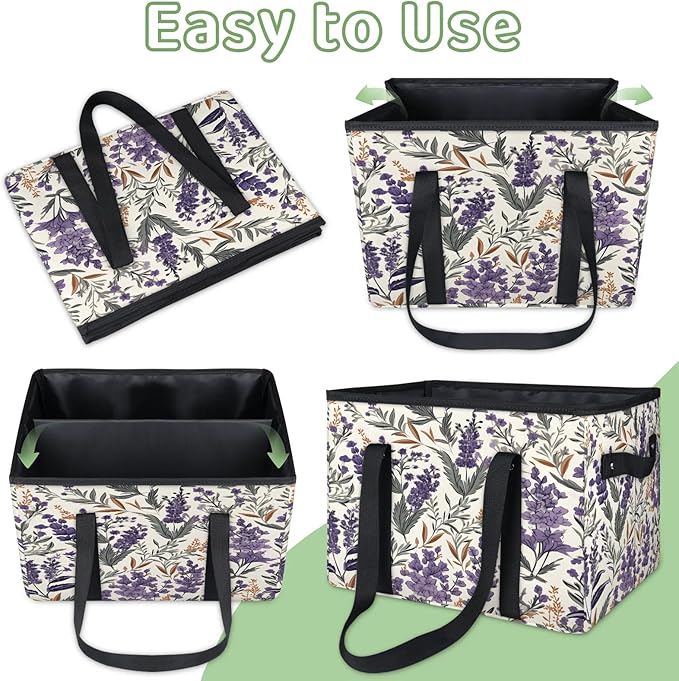 Reusable Grocery Bags Heavy Duty Shopping Bags Foldable Large Tote Bags with Long Handles & Hard Bottom