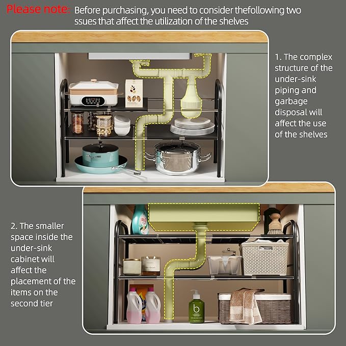 NETEL Under Sink Organizers and Storage, 2 Tier Expandable Under Cabinet Organizer Shelf with 8 Removable Panels,Expandable S