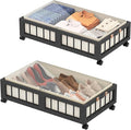efluky 2-Pack Bamboo Under Bed Storage Containers with Wheels, Under Bed Clothes Storage Basket with Large Dust Bag, Rolling 
