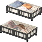efluky 2-Pack Bamboo Under Bed Storage Containers with Wheels, Under Bed Clothes Storage Basket with Large Dust Bag, Rolling 