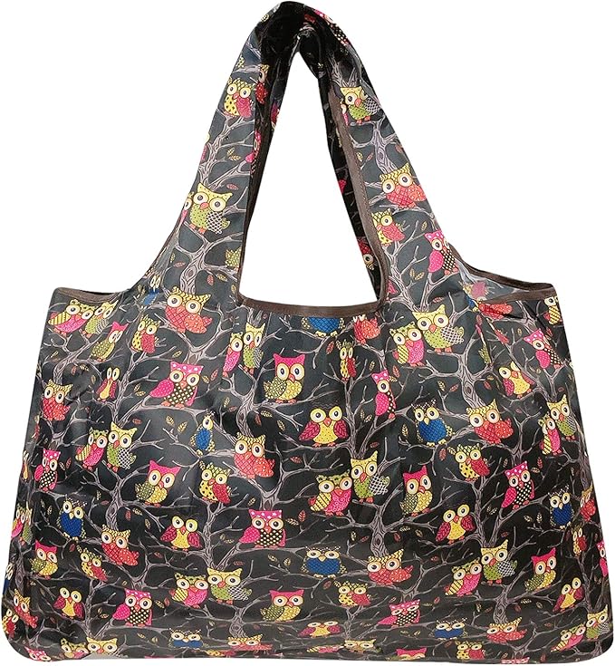 allydrew Large Foldable Tote Nylon Reusable Grocery Bags, 5 Pack