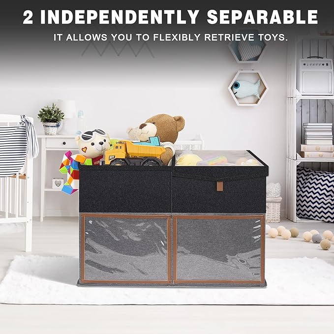 2 Pack Large Toy Storage Box with Clear Lids Collapsible Toy Organizer Chest with Adjustable Dividers Kids Storage Bin Basket
