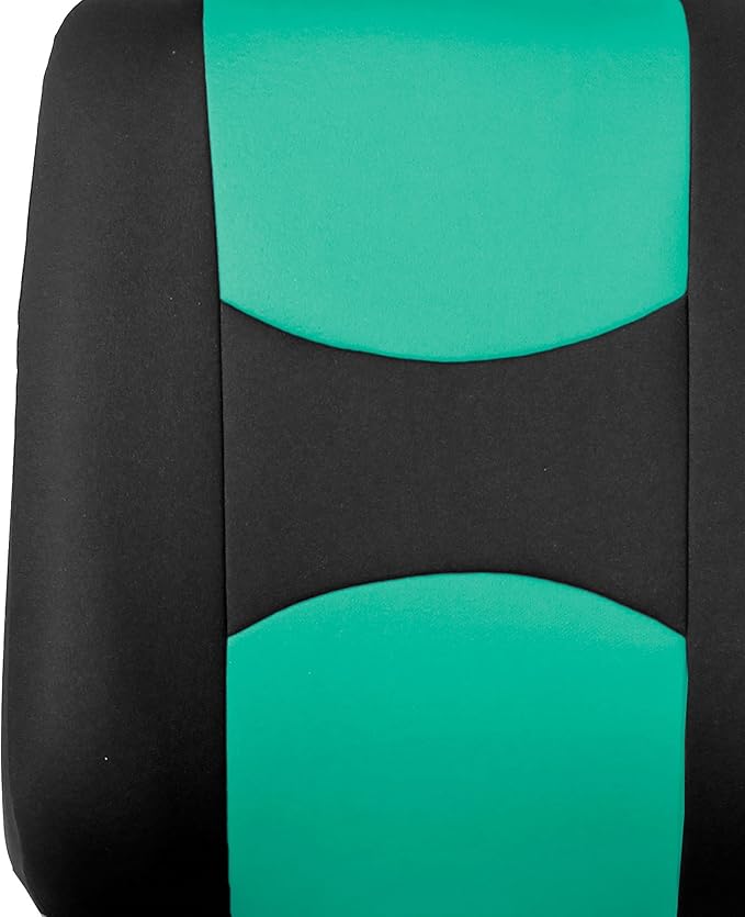 FH Group Car Seat Covers Flat Cloth Automotive Mint Full Set, Rear Solid Bench Universal Fit Combo Steering Wheel Cover & Seat Belt Pads Car Seat Protector for Cars Trucks SUV Interior Accessories