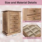 Emfogo Jewelry Box for Women, 5 Layer Large Wood Boxes & Organizers for Necklaces Earrings Rings Bracelets, Rustic Organizer 
