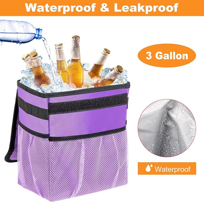 Car Trash Can Foldable Garbage Bin Leakproof 2.3 Gallons Car Trash Bag Purple