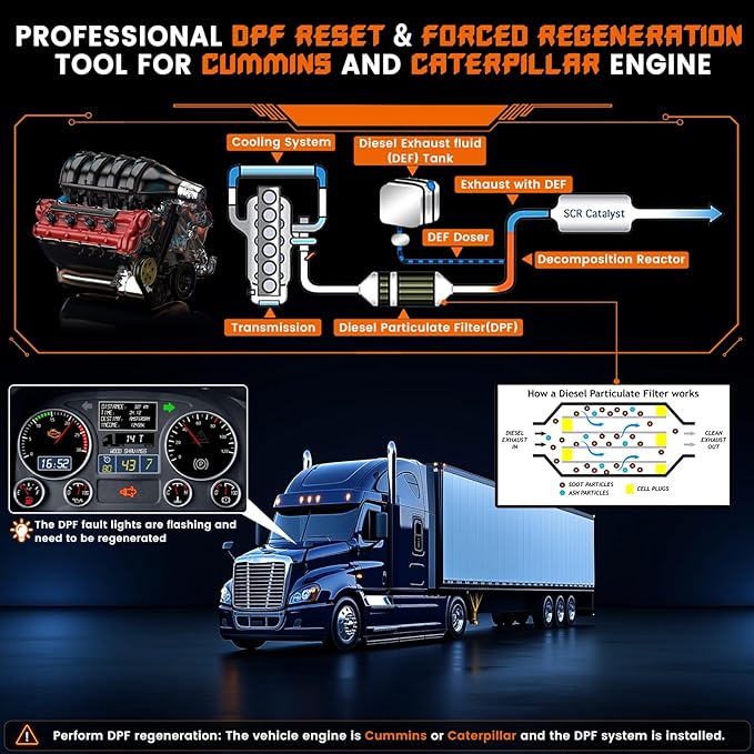 ANCEL HD430 Heavy Duty Truck Scanner, DPF Reset & Forced Regeneration for Cummins & Caterpillar Engine, Full System HDOBD