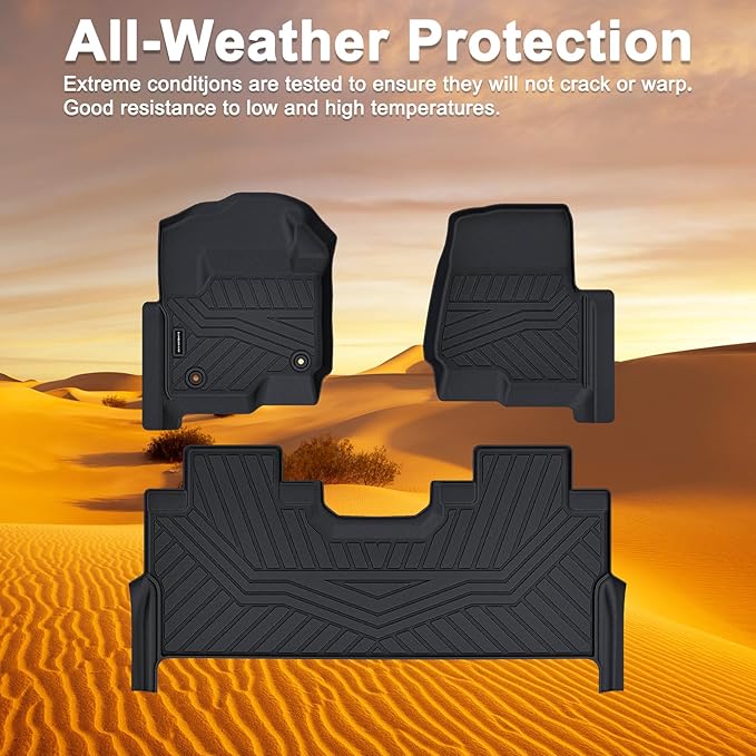 Heavy-Duty TPE Floor Mats for 2017-2026 Ford F-250/F-350/F-450/F-550 Crew Cab, 1st & 2nd Row Custom Fit (Fits Bucket Seats/Factory Rear Storage Box) 4 Door Ford Accessorie