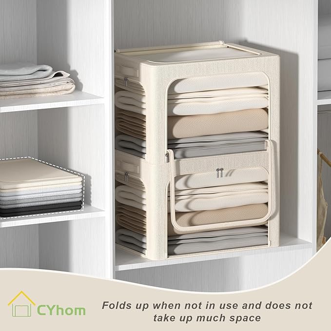 3 Openings Clothes Storage Bins Box - 3Pack Stackable Foldable Storage Bin - Metal Frame Storage Box Clothing Storage Organiz