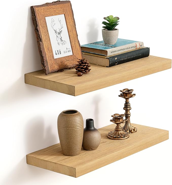 Marsmiles 20 Inch Floating Shelves | 9.3 Inch Deep Natural Wood Wall Shelves Set of 2 | Rustic Reclaimed Wood Shelves for Roo
