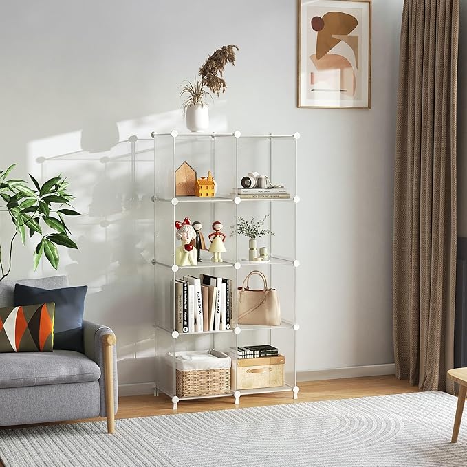 AWTATOS 8 Cube Storage Organizer, Closet Organizer Storage Shelf, Bookcase Bookshelf, DIY Stackable Storage Cubes Shelves for