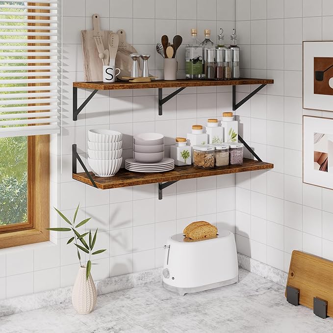 Deep Floating Shelves for Wall,36" Wx10 D Wood Wall Shelves with Metal Brackets,Hanging Storage Floating Shelf for Living Roo