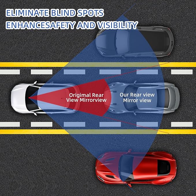 Broadway Car Rear View Mirror HD Anti Glare Universal 12 Inch large Field of View Panoramic Rearview Mirror with Wide Angle Blue Tint for Car SUV and Truck12 Inch White