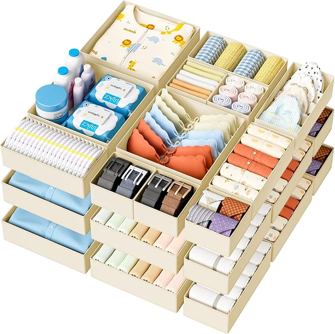 DIMJ Drawer Organizer Clothes - 18 Pack Baby Dresser Organizer for Nursery, Foldable Drawer Organizer Bins for Closet Bedroom