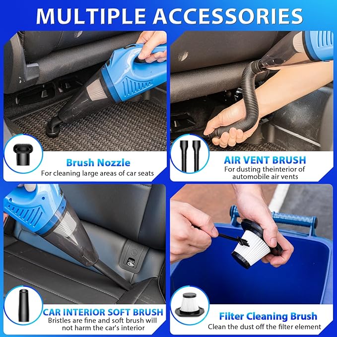 THINKWORK Car Cleaning Kit Car Detailing Kit,Car Cleaning Kit Interior Cleaner with High Power Blue Handheld Vacuum Cleaner,B