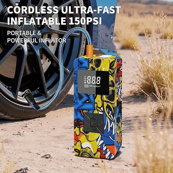 Jump Starter with Air Compressor, 8000A 150PSI Battery Jumper Starter Portable Tire Inflator Pump, 12V Jump Box Car Battery