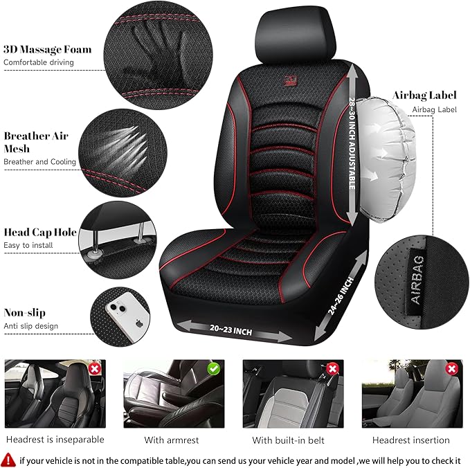 CAR PASS Comfortable 3D Foam Mesh Leather Car Seat Covers Front, Air Cool Mesh Breathable Front Seat Covers for Car, Universa