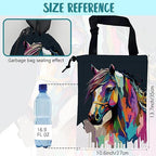 Car Garbage Bag Abstract Colorful Horse Drawstring Car Trash Bag Hanging for Back Seat with Adjustable Buckle Canvas Vehicle Trash Can Easy-to-Install