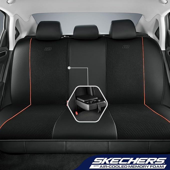 Skechers Air-Cooled Memory Foam Seat Covers,Mesh Thick Car Seat Covers,Piping Leather Car Seat Cover,Airbag Compatible,Automo