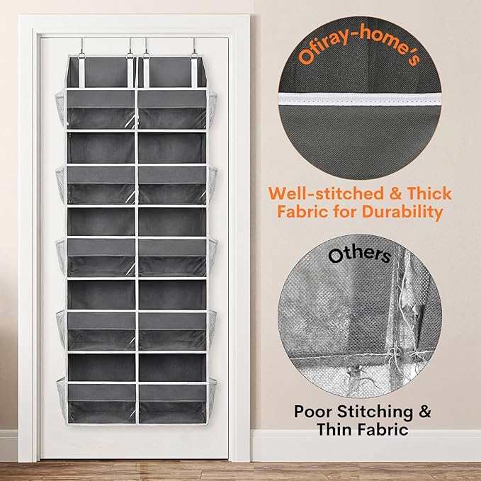 2 Pack Over the Door Organizer 5 Tiers, Extra Large Behind Door Storage of 10 Compartments, 80 lbs Weight Capacity Over Door 