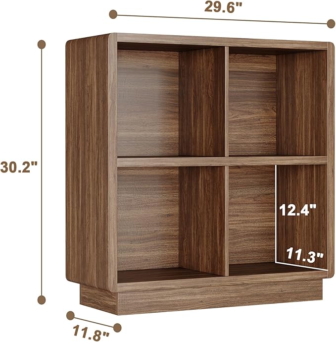 ChooChoo 4 Cube Storage Organizer, Wooden Bookcase with Storage, Cube Storage Bookshelf for Bedroom and Home Office, Brown Wa