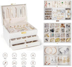 GUOER Jewelry Box for Women Girl Wife 3 Layers Large PU Leather Jewelry Organizer Storage Case with Two drawers Display for E
