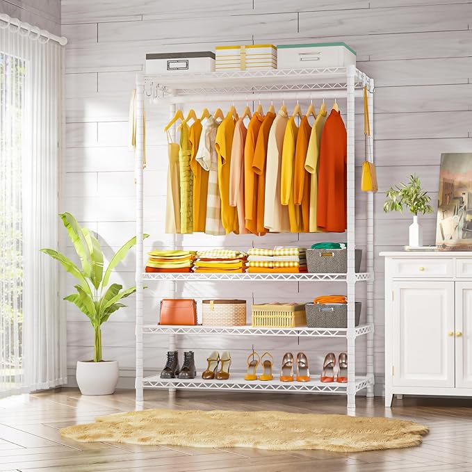 Ulif H4 Plus Garment Rack, 4-Tier Portable Clothes and Clothing Rack for Bedroom and Cloakroom, Closet Storage and Organizer 