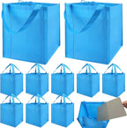 NERUB Set of 10 Reusable Grocery Bags Heavy Duty Shopping Bags Large Grocery Totes with Reinforced Bottom Super Sturdy Handles Washable, Blue