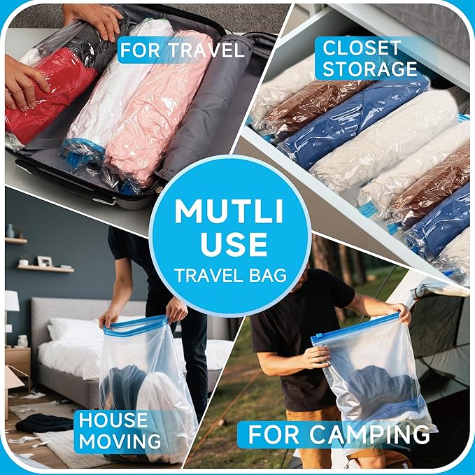 Compression Bags for Travel - Travel Essentials - 20 Pack Space Saver Bags - No Vacuum Needed - Compression Packing Bags for 