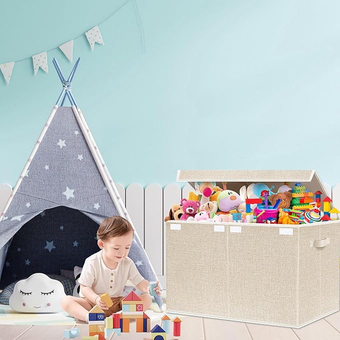 VERONLY Large Toy Box Chest Storage with Lid - Collapsible Kids Toys Boxes Organizer Bins Baskets with Handles for Boys, Girl