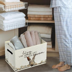 Rustic Bunny Storage Bins & Boxes with Handles, Farmhouse Rabbit Foldable Basket for Organizing, Live Like Someone Left the G