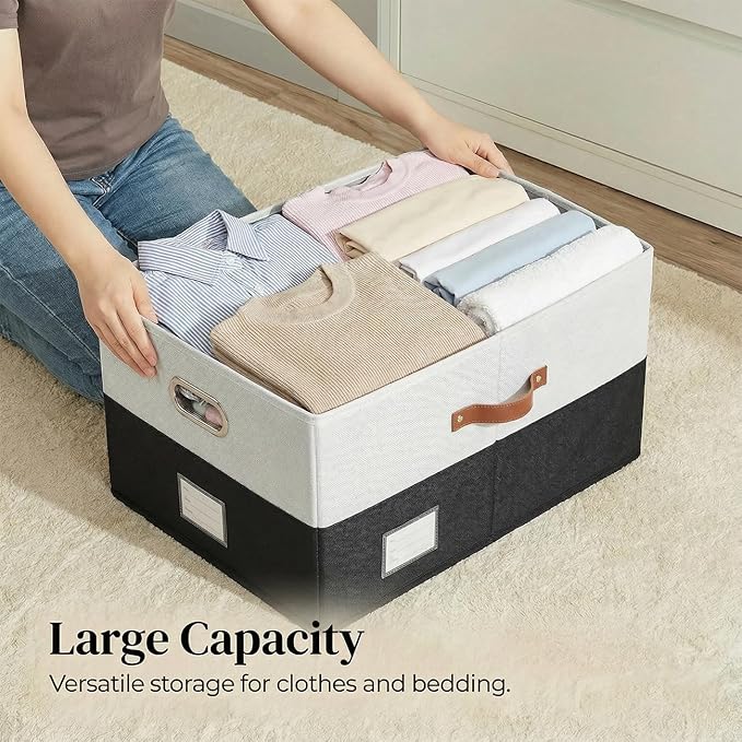 PRANDOM Storage Bins with Lids [3-Pack] Linen Fabric Foldable Storage Boxes Organizer Containers Baskets Cube with Cover for 