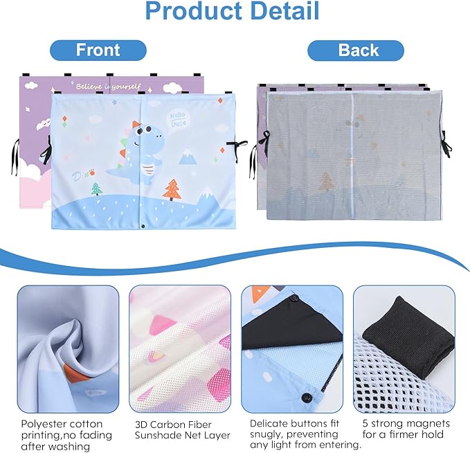 2 PCS Magnetic Car Window Shade for Baby,Easy Installation Side Window Sunshades, Universal Fit for Most Cars Friendly Automotive Interior with Cartoon Patterns -for Baby