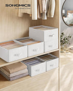 SONGMICS Set of 6 Large Size Wardrobe Clothes Organizers, 6-Compartment Foldable Drawer Organizers with Handles, 16.5 x 11.8 