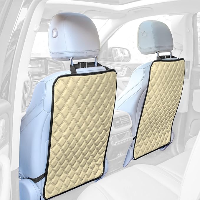 FH Group Faux Leather Auto Seat Back Kick Protectors, Heavy Duty Car Kick Mat for Kids –2-Pack Diamond Stitched Back Seat Pro