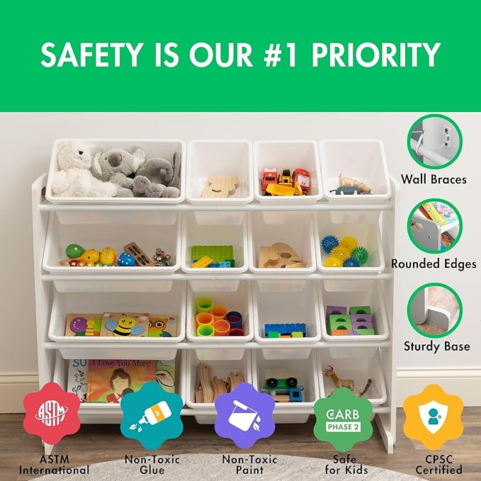 Humble Crew Toy Storage Organizer with 16 Removable Storage Bins for Kids Playroom, 4-Tier Toddler Toy Organization and Stora
