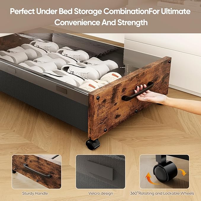 Under Bed Storage with Wheels Vintage Brown-2pack and Walnut 2pack