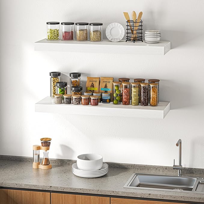 Dreamland 40" Floating Shelves for Wall, 12" Deep Thicker White Floating Shelves, Wall-Mounted Shelves for Bedroom, Living Ro