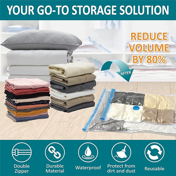 Cozy Essential Vacuum Storage Bags, 80% Compression Vacuum Seal Space Saver Plastic Packaging Bags for Clothes, Blankets, Pil