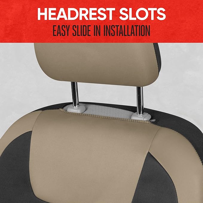 Motor Trend Beige Waterproof Seat Covers for Front Seats – Premium Neoprene Car Seat Covers, Car Seat Protectors with Removab