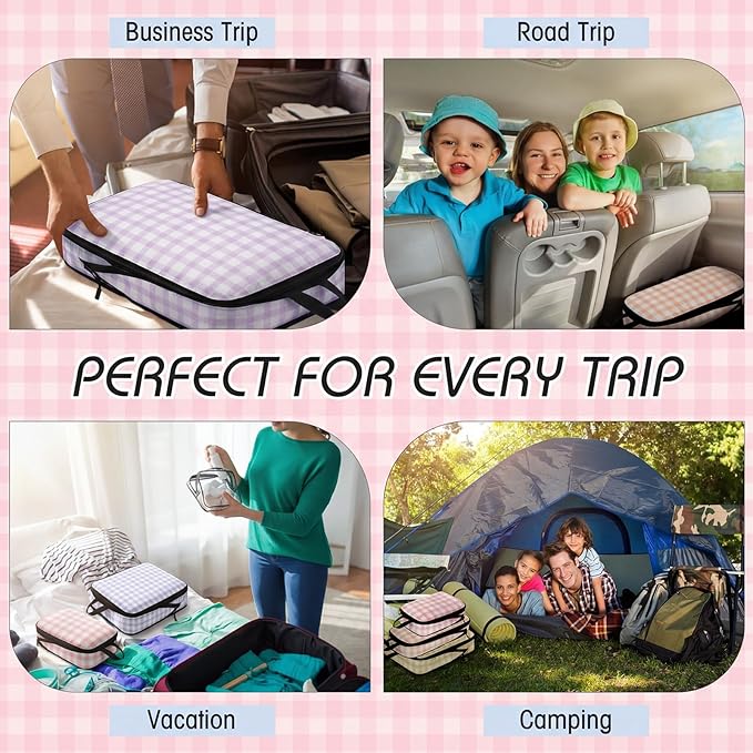 5 Pack Compression Packing Cubes for Travel Space Saving Cubes Luggage Organizer for Suitcase(Plaid,Mixed)